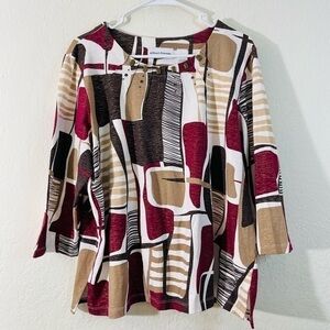 Alfred Dunner Geometric Sequin Embellished Blouse Women Large Artsy Abstract
